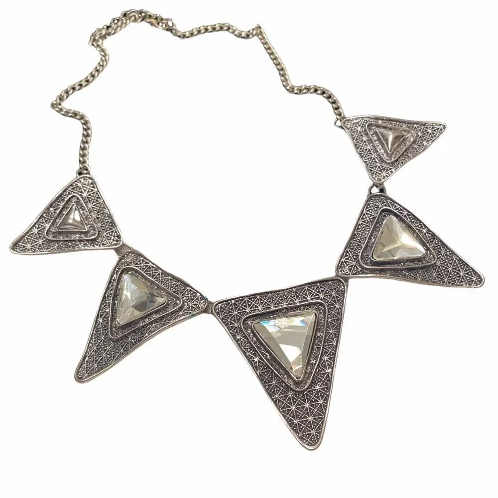 Vintage Silver Mod Mirrored Spiky Necklace