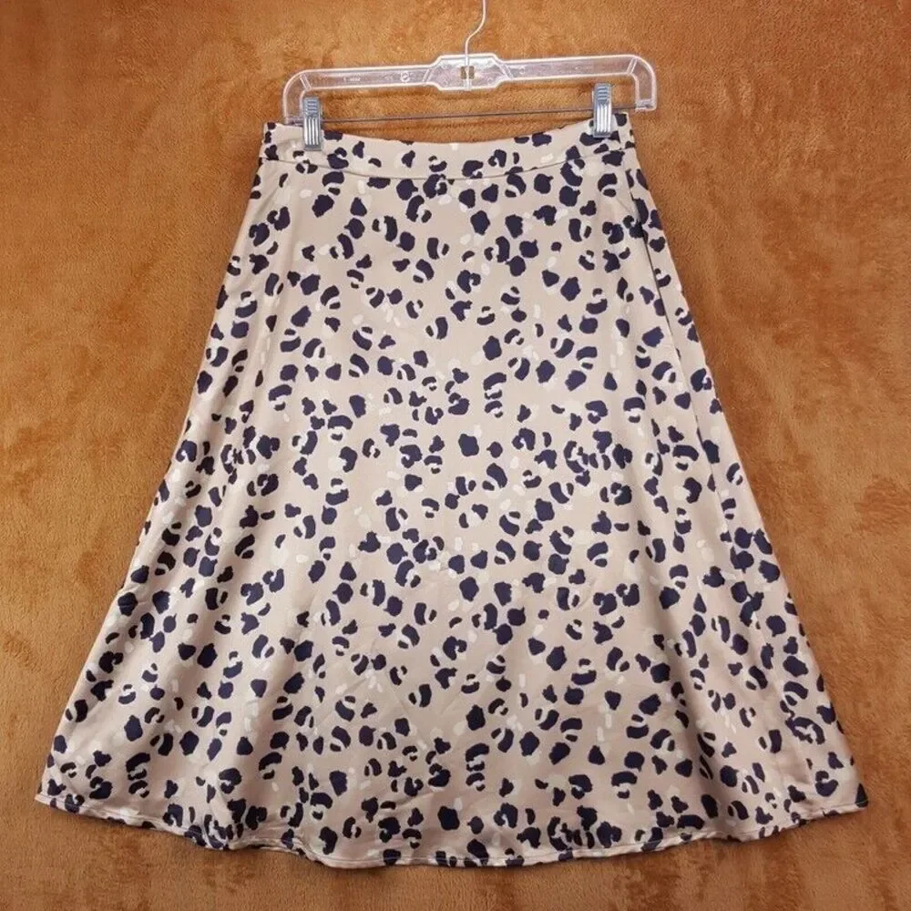 HUTCH Skirt Womens Size 6 Tan Satin Midi Pockets Lined Cheetah Leopard $148