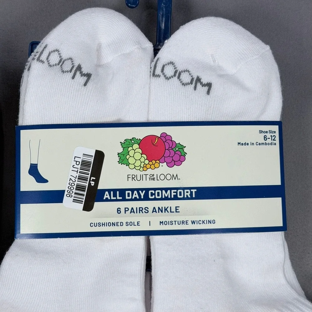 Hanes Fruit of the Loom Mens 6-12 Black White Cotton Blend Ankle Low Cut 13pk