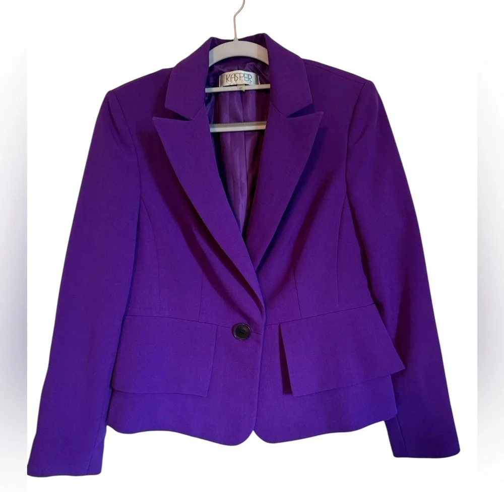 Kasper Purple Single-Button Tailored Blazer