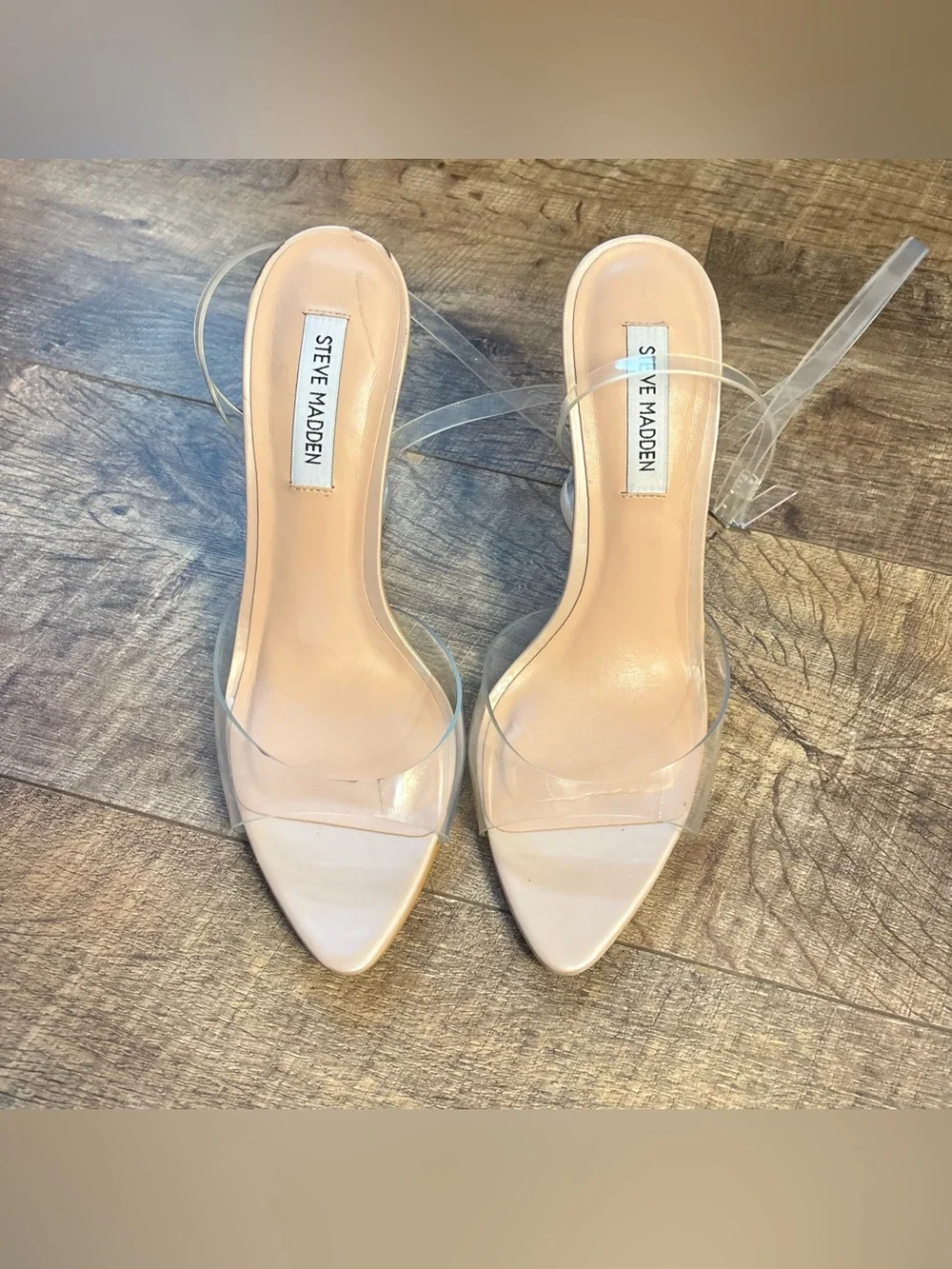 Steve Madden Clear PVC Strap Nude Insole Block Heel Sandals