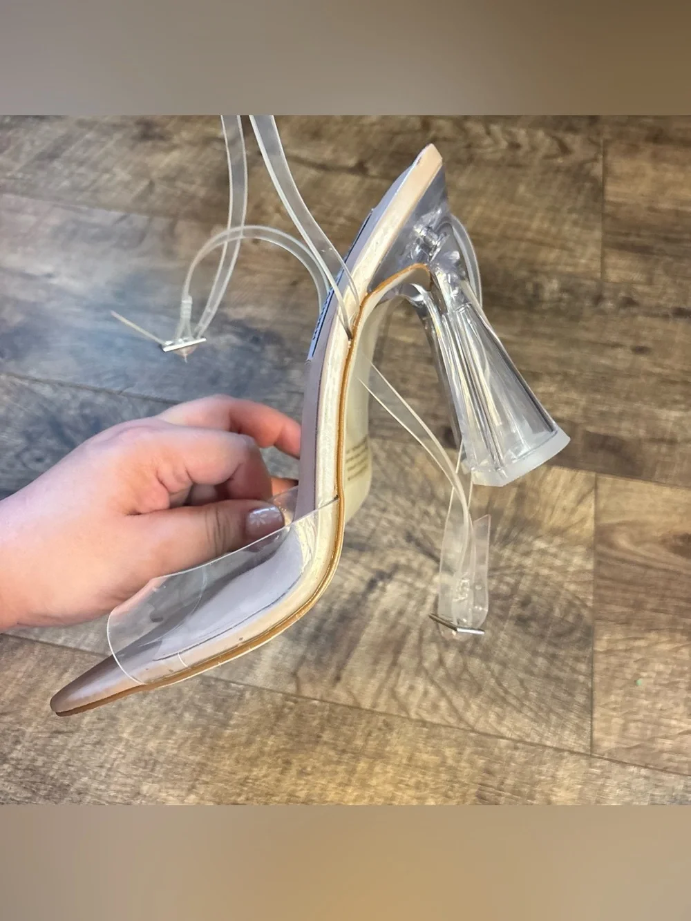 Steve Madden Clear PVC Strap Nude Insole Block Heel Sandals