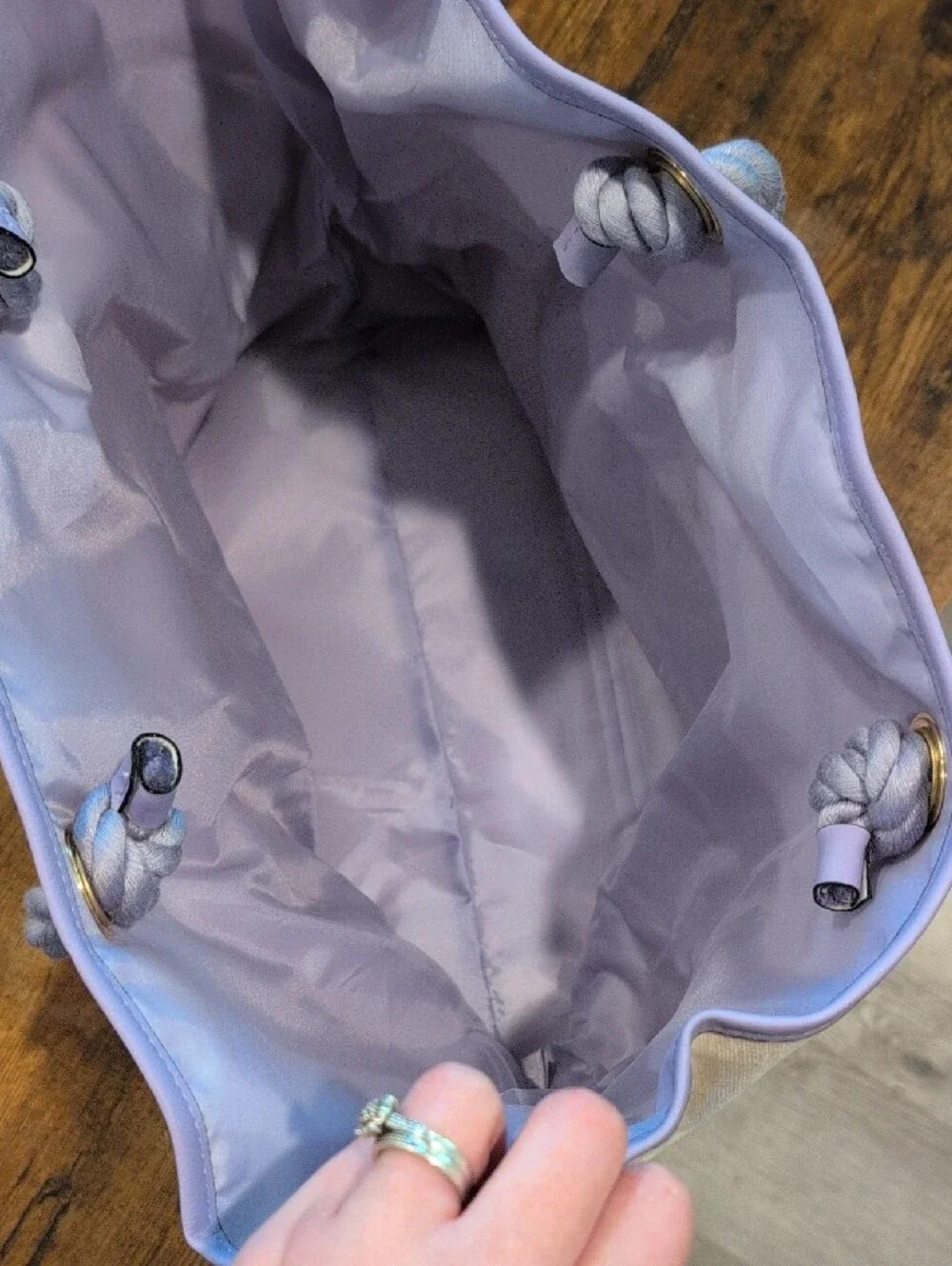 Victoria's Secret Cream Canvas Tote with Lavender Logo and Rope Handles