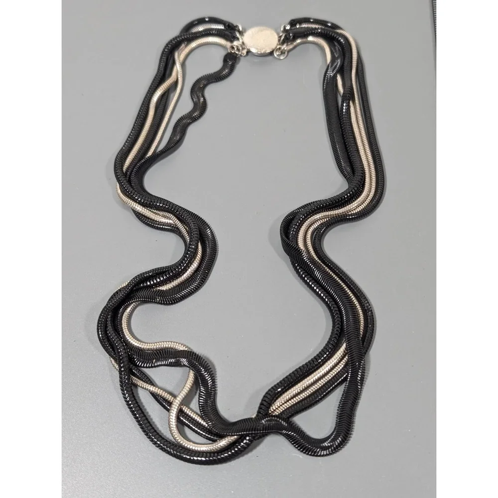 Black Multi‎ Chain Necklace Silver Tone Accent Long 24