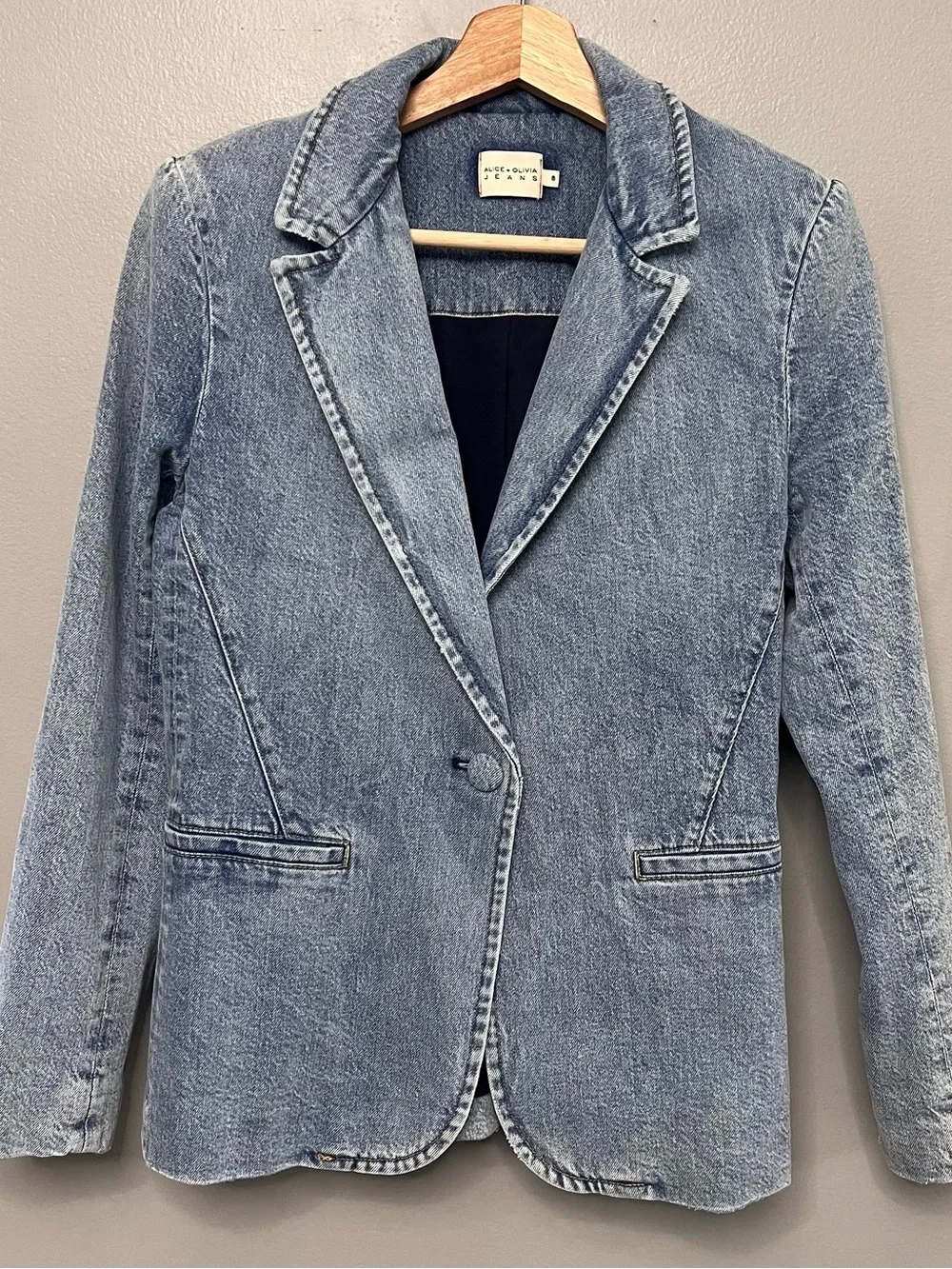 Alice + Olivia Macey Denim Fitted Blazer Size 8 Y2K 90s Downtown Girl
