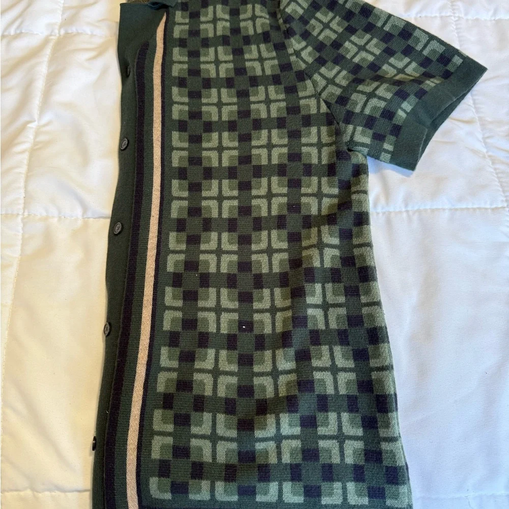 Abercrombie & Fitch Green Patterned Button-Up Sweater