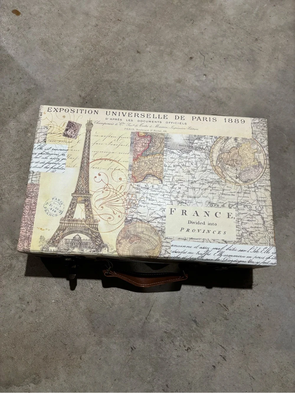 Punch Studio Paris Map Decorative Case in Beige, Brown & Pink Accents