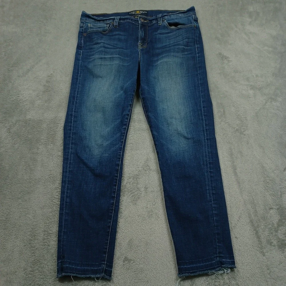 Lucky‎ Brand Jeans Womens 12 Blue Denim Brooke Capri Distressed Casual Preppy