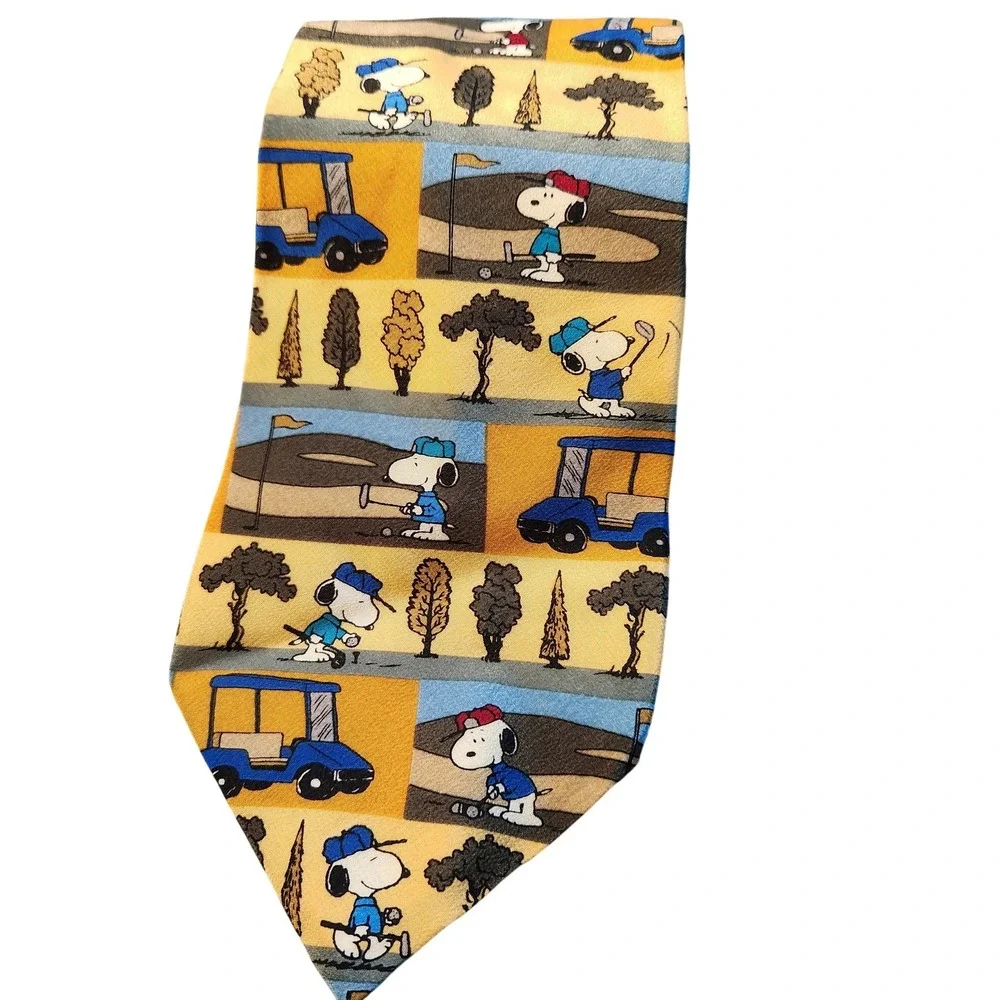 Vintage Peanuts Snoopy Tie Mens‎ Golf Silk Cartoon Novelty Necktie Made USA