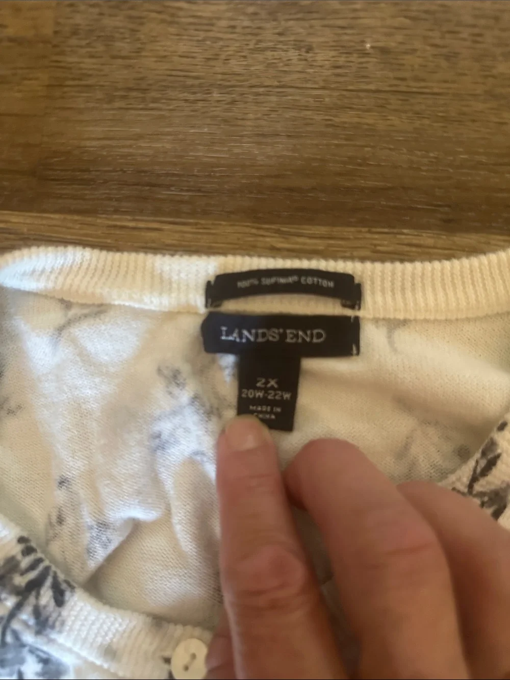 Lands' End White Cardigan with Gray Floral Print