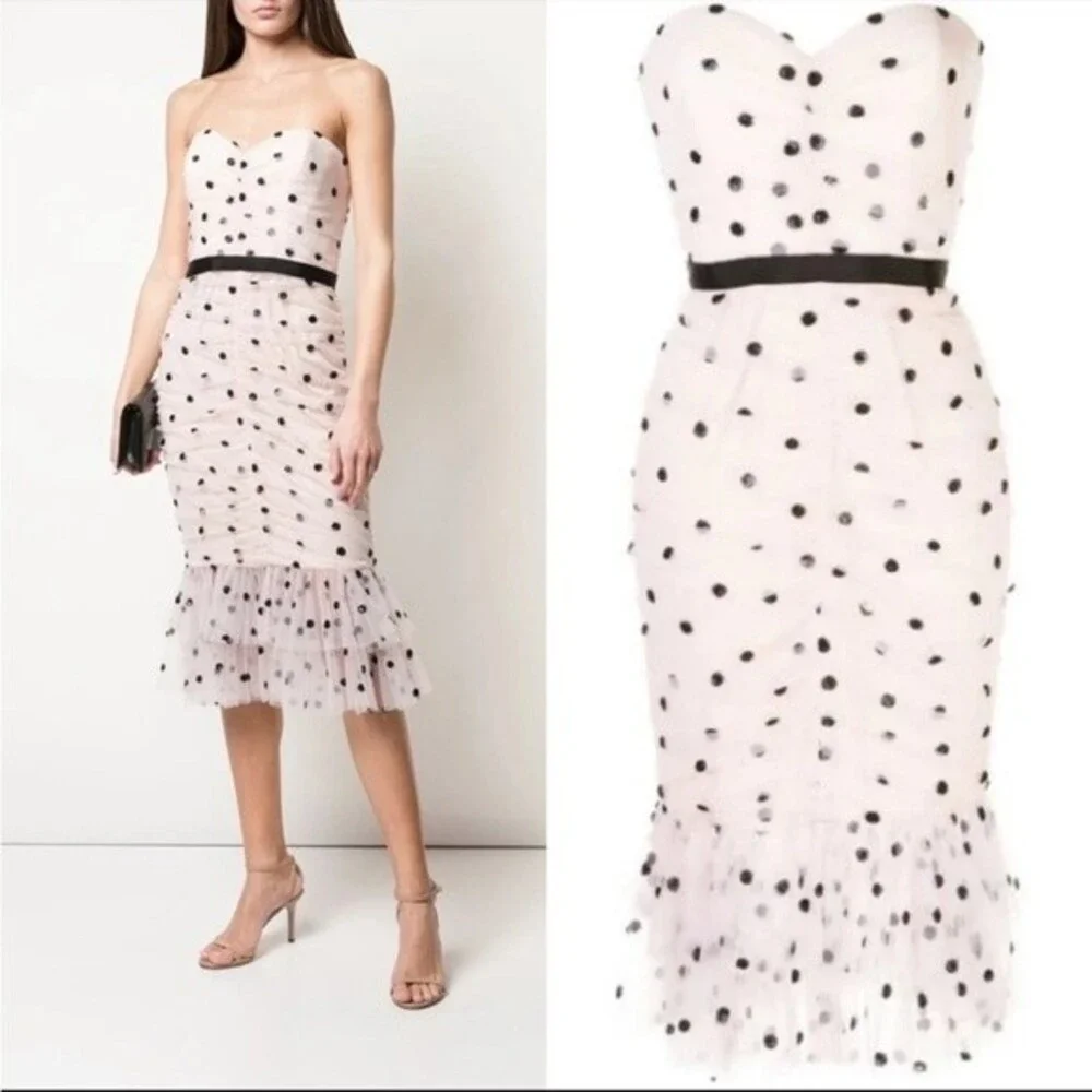 NEW NWT Marchesa Notte Strapless Sequin Polka Dot Tulle Dress