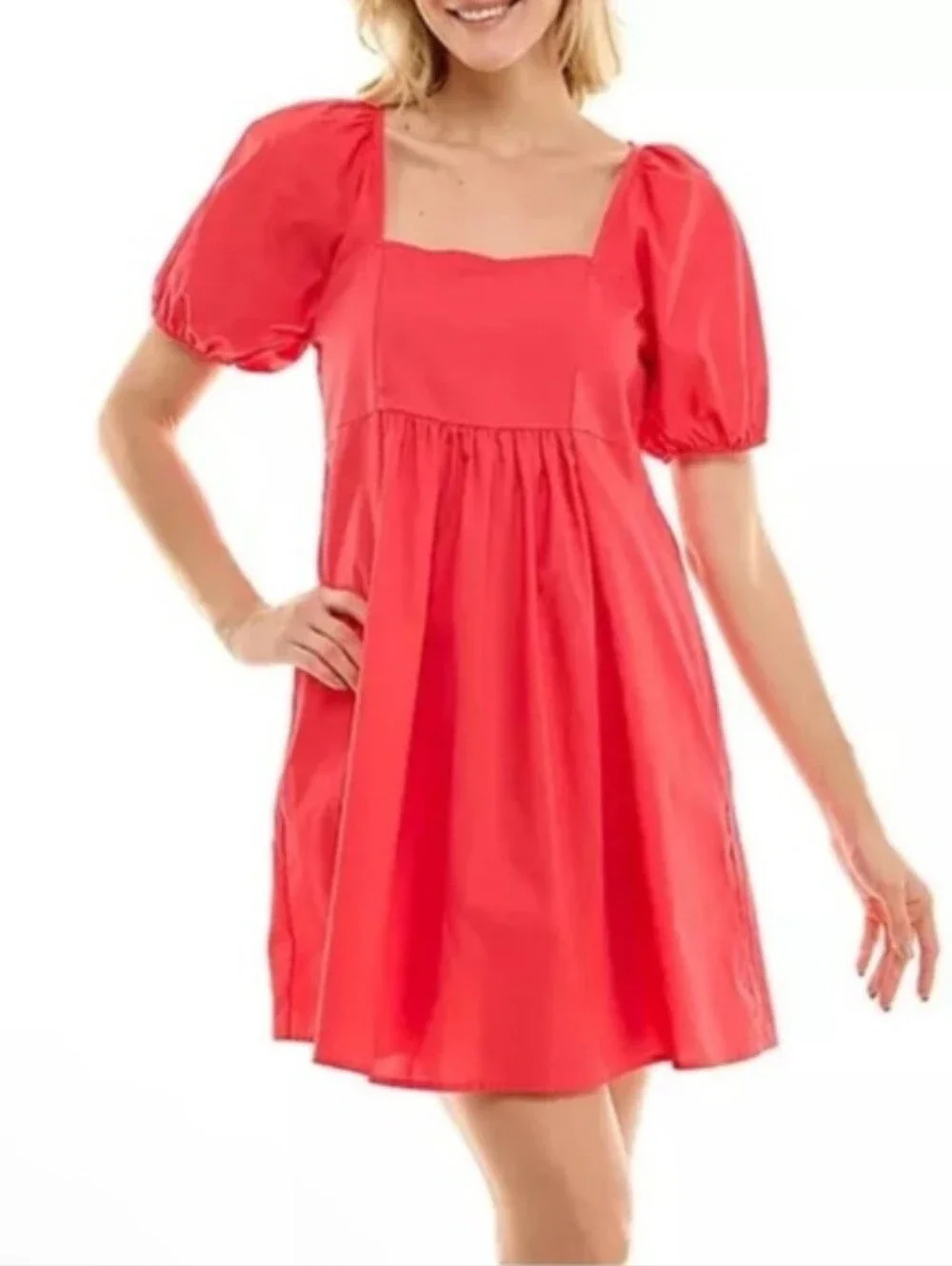 Draper James Mini Dress Red Orange Smocked Back Puff Sleeves