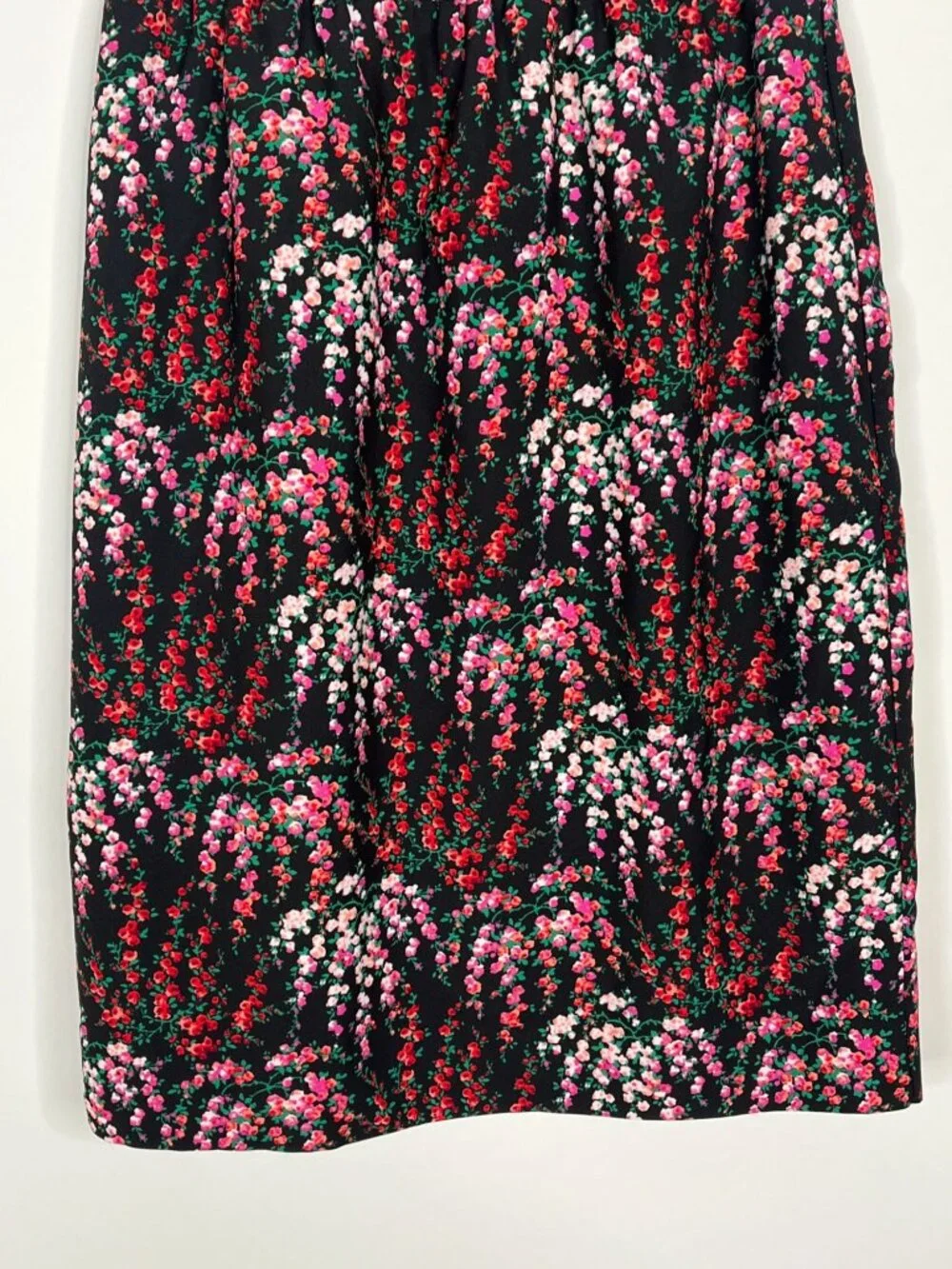 J Crew Floral Midi Skirt Womens XSP Black Pink Pull On Petite Casual