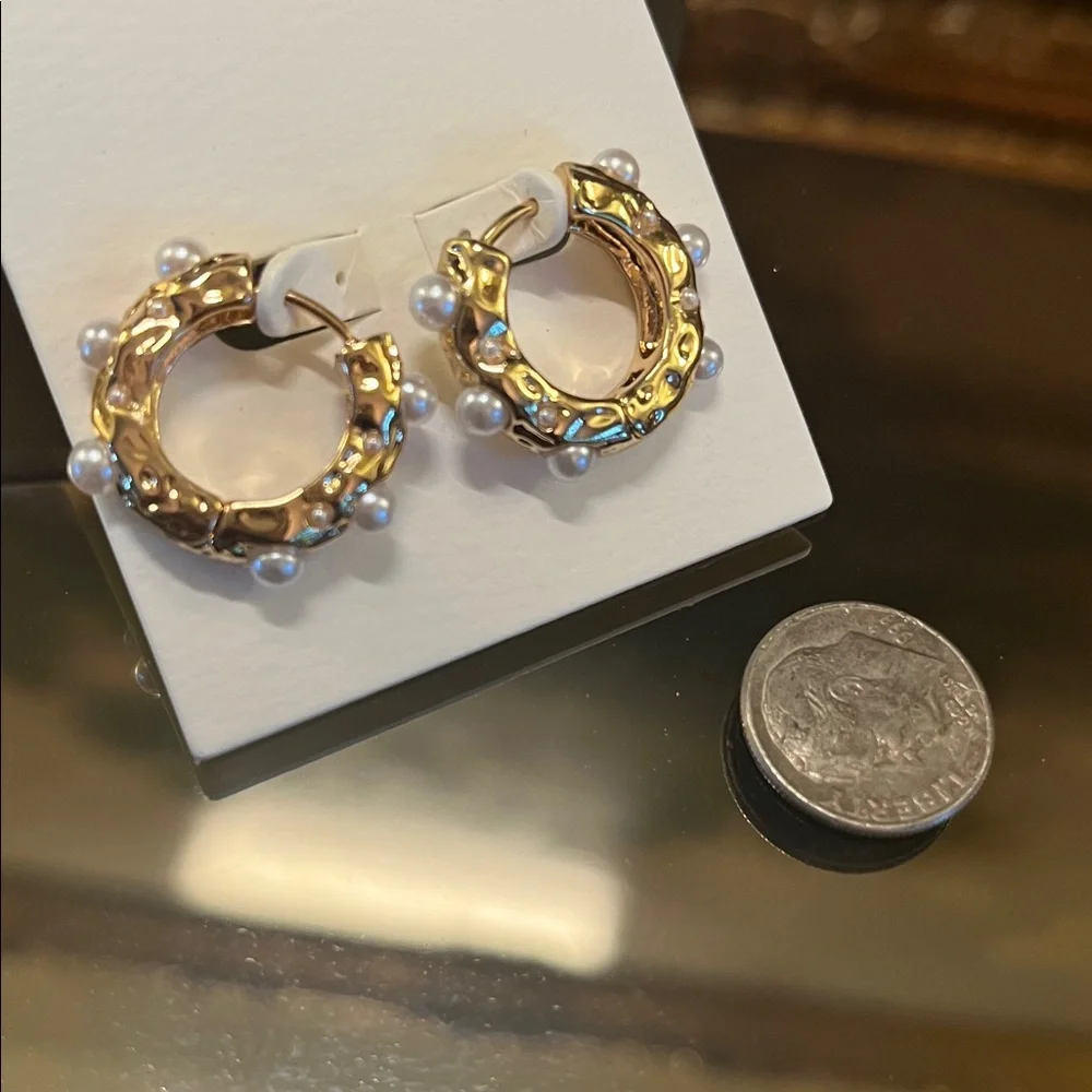 Chunky Mini Pearl Hoop Earrings
