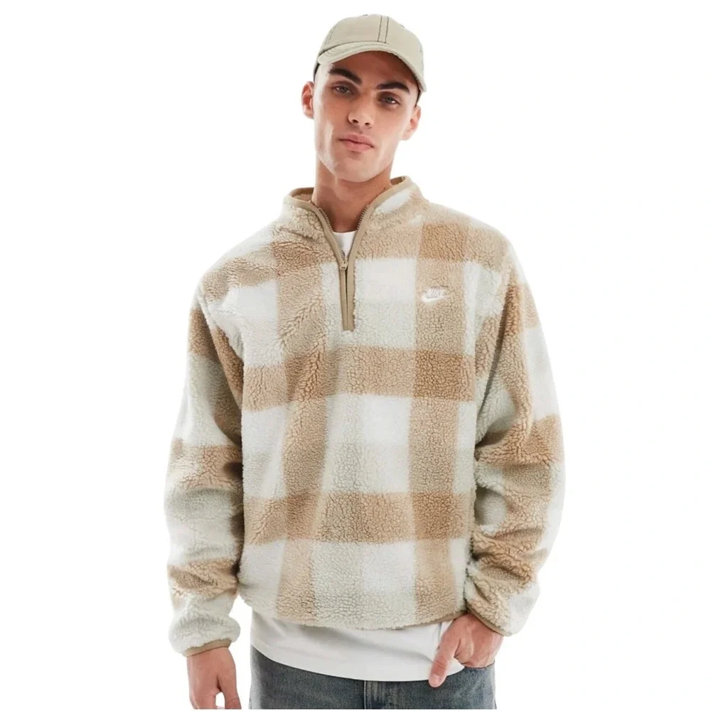 Nike Club Men's Winterized Half-Zip Plaid Sherpa Size‎ Small NWT