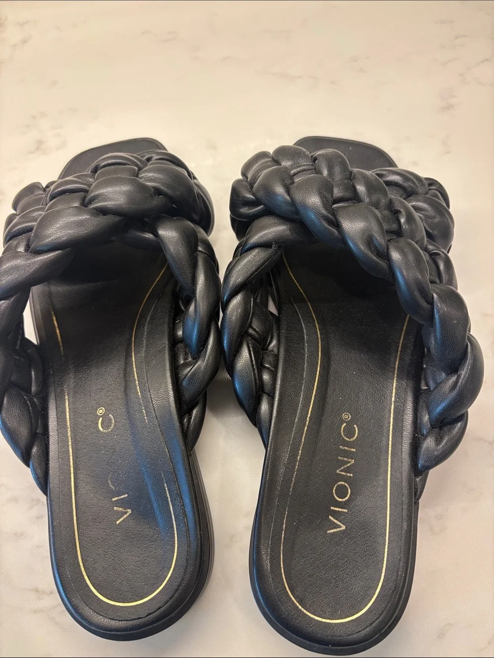 Vionic Black Braided Slide Sandals