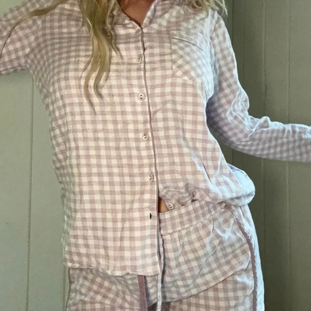 Fat Face feminine / prarie lavender and white cotton gingham sleep set size 8