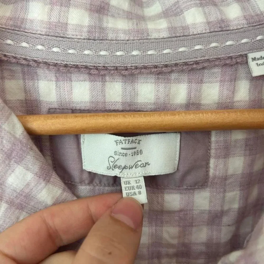 Fat Face feminine / prarie lavender and white cotton gingham sleep set size 8