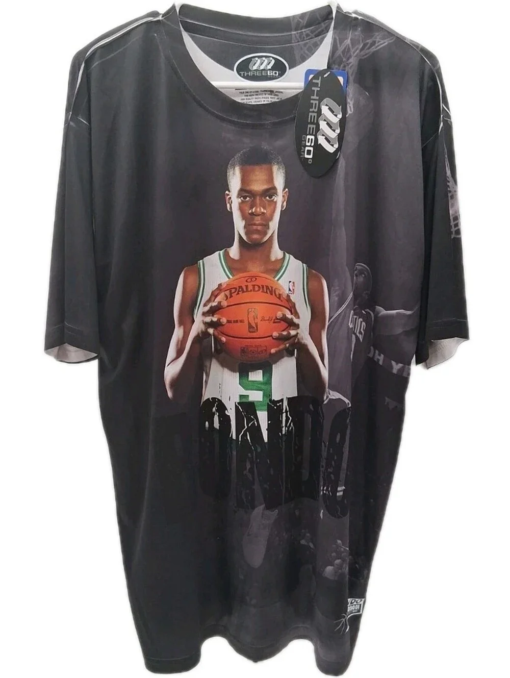 Three60 Gear Boston Celtics Rajon Rondo T Shirt Mens XL Double Sided Wicking Nba