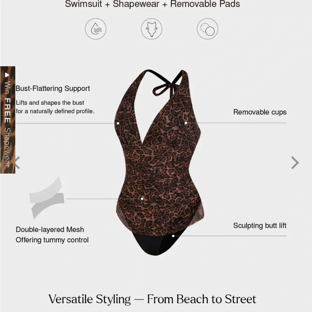 Popilush Animal Print Halter Swimsuit