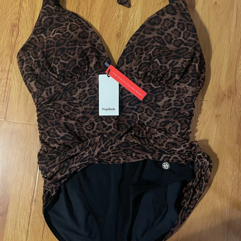 Popilush Animal Print Halter Swimsuit