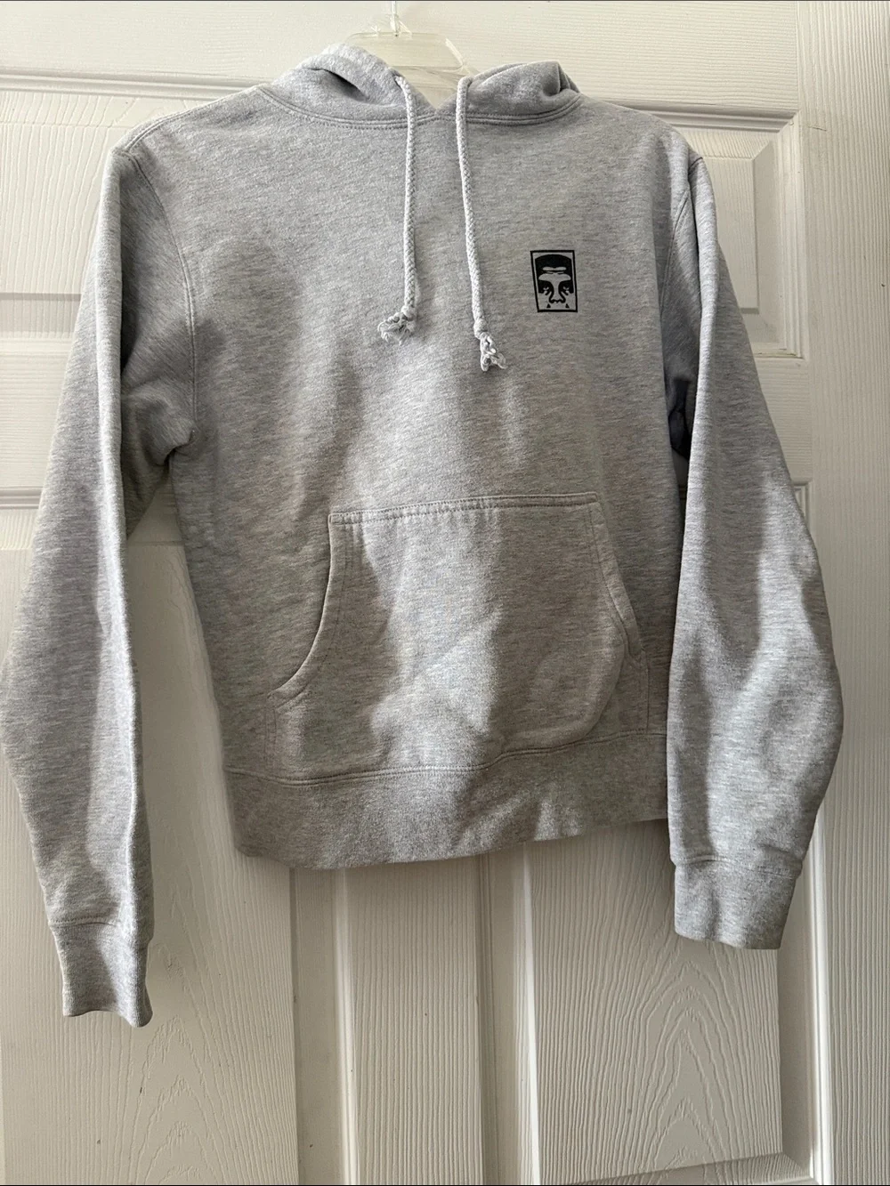 Obey Men's Light Gray Crewneck Hoodie with Logo