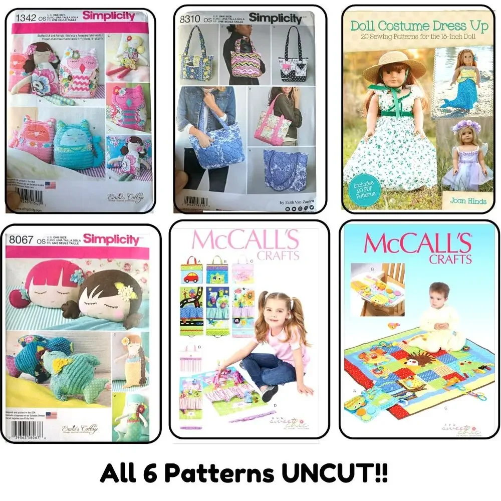 UNCUT Sewing Pattern Lot –Simplicity & McCalls Kids Crafts, Plush & Doll Clothes