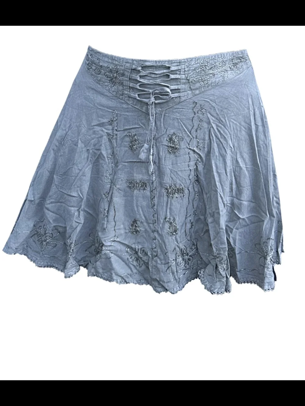 Embroidered Lace-Up Light Blue Circle Skirt
