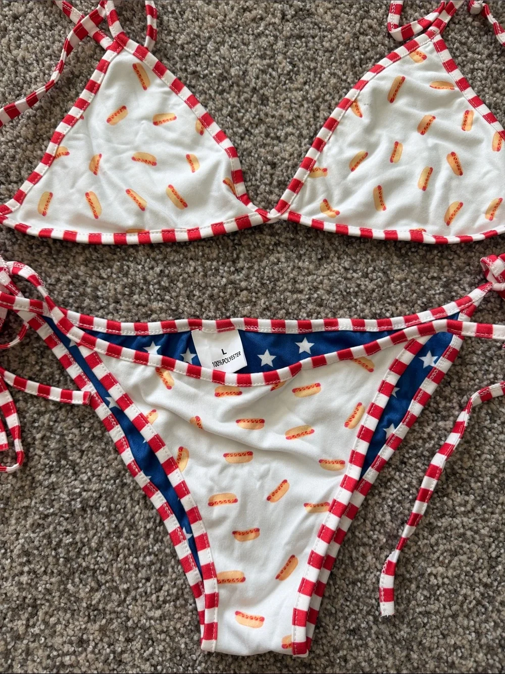 Viral Hot Dog Bikini Blue Starry Sky Reversible Two-Piece Print Bikini NEW