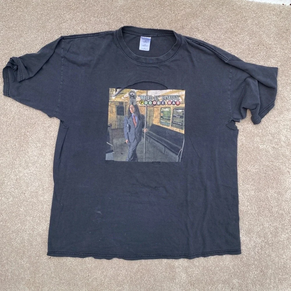 Weird Al Yankovic Poodle Hat‎ Tour 2004 Graphic T-Shirt Distressed XL Thrashed