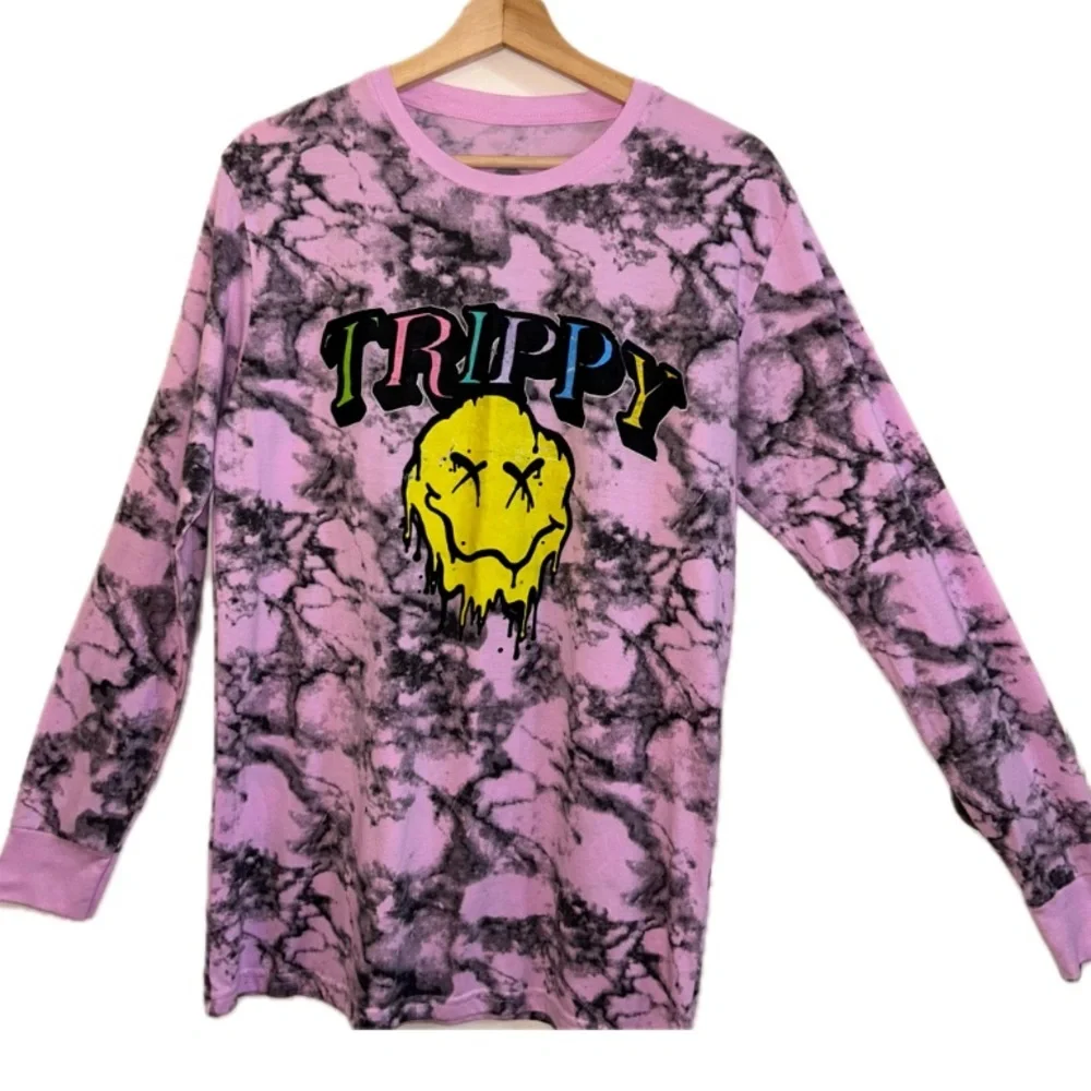 Men’s LAUNDER Trippy Pink Groovy Tie Dye Long Sleeve T-Shirt Vintage‎ Sz M