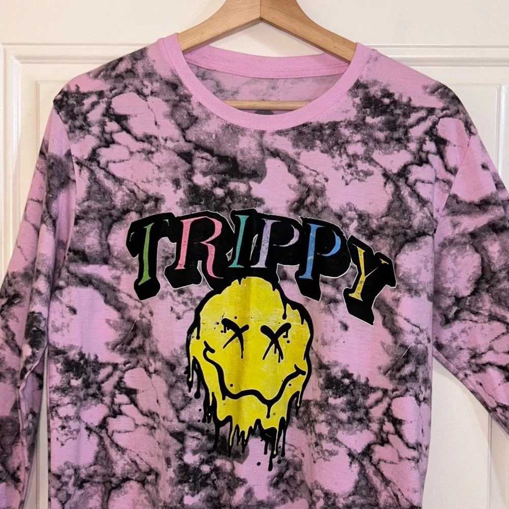 Men’s LAUNDER Trippy Pink Groovy Tie Dye Long Sleeve T-Shirt Vintage‎ Sz M