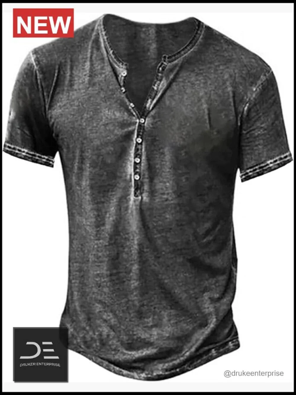 Vintage Distressed Henley Shirt - Slim Fit Long Sleeve Button Down Cotton Tee