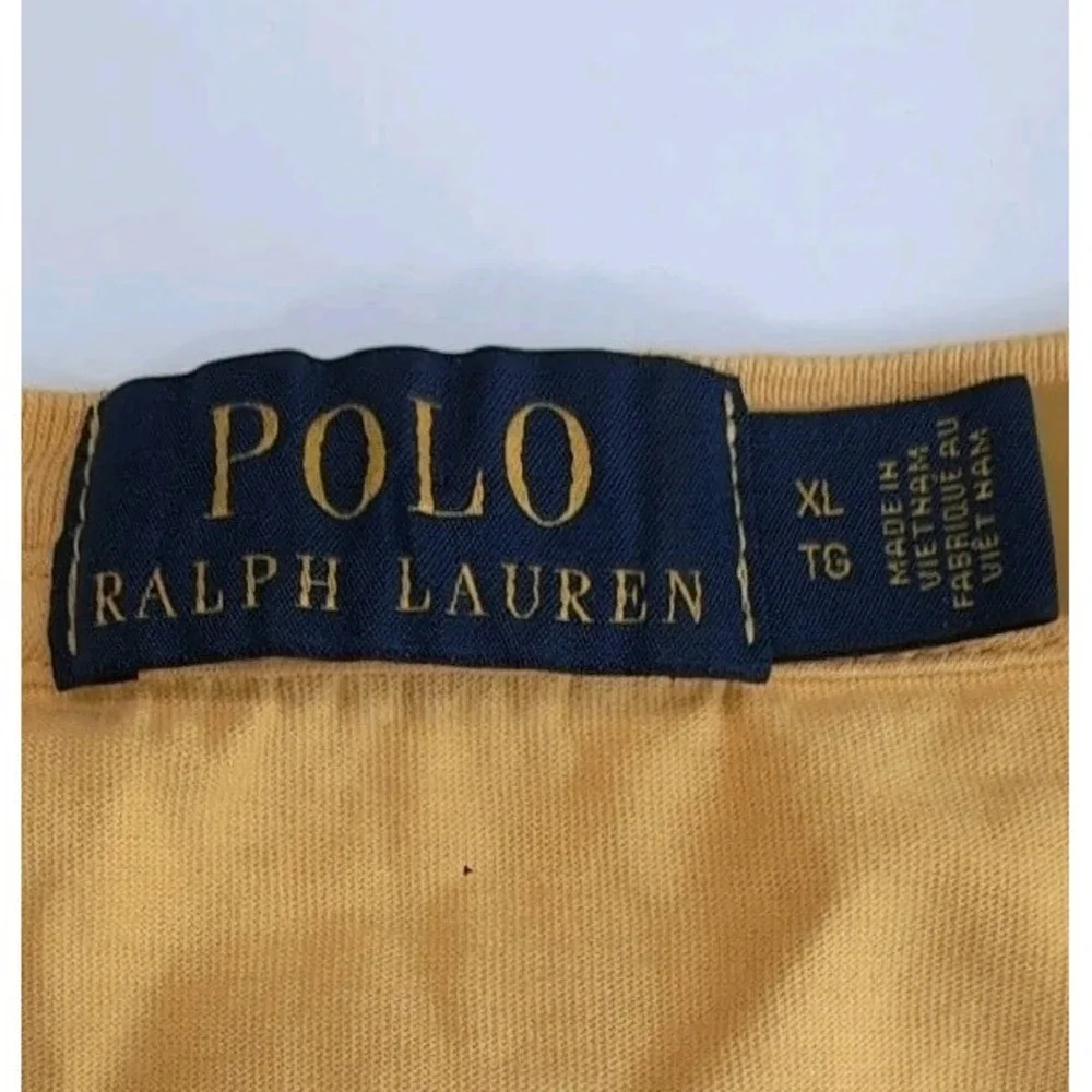 Polo Ralph Lauren T Shirt Mens XL Yellow Black Colorblock Spellout Shield 1967