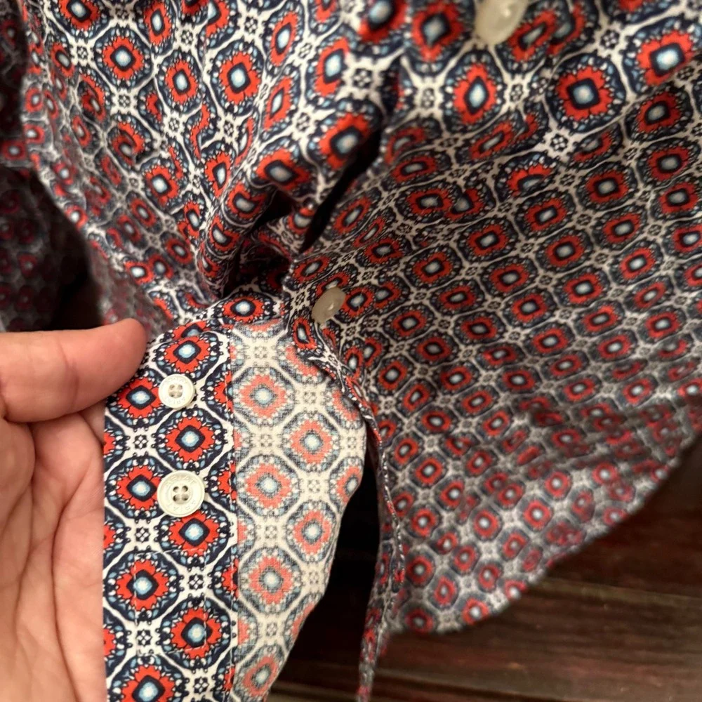 Ariat Shirt Button Down Geometric Medallion Embroidered Red Blue Mens XL
