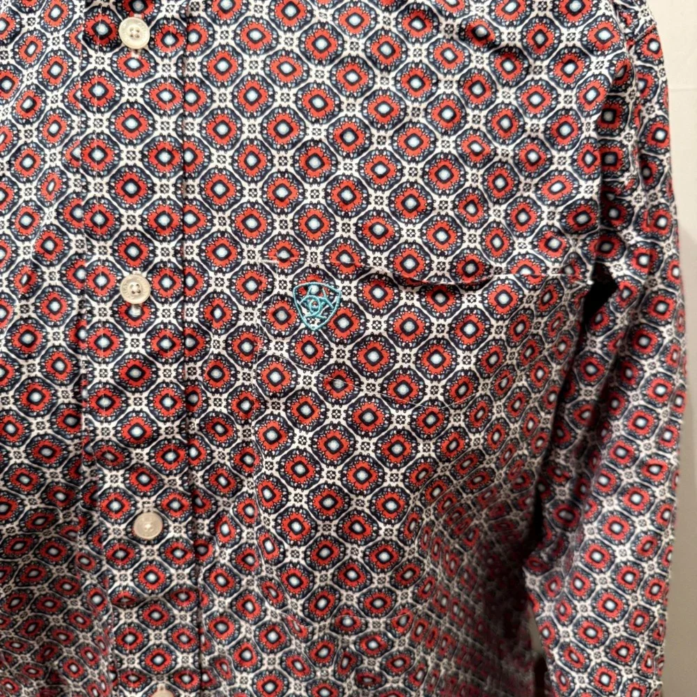 Ariat Shirt Button Down Geometric Medallion Embroidered Red Blue Mens XL