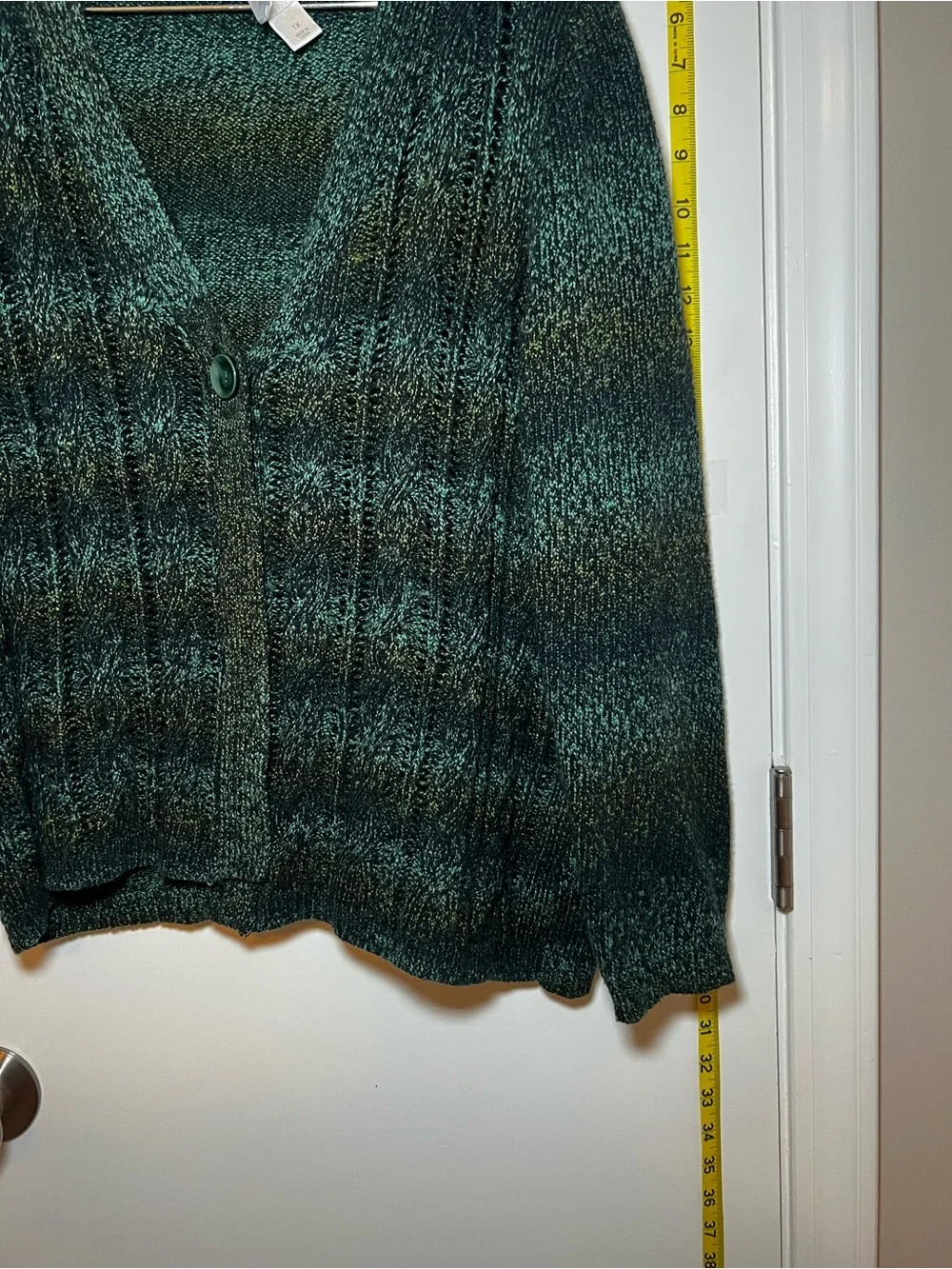 CJ Banks Plus Size Dark Green Ombré Gradient Striped V-Neck One Button Cardigan
