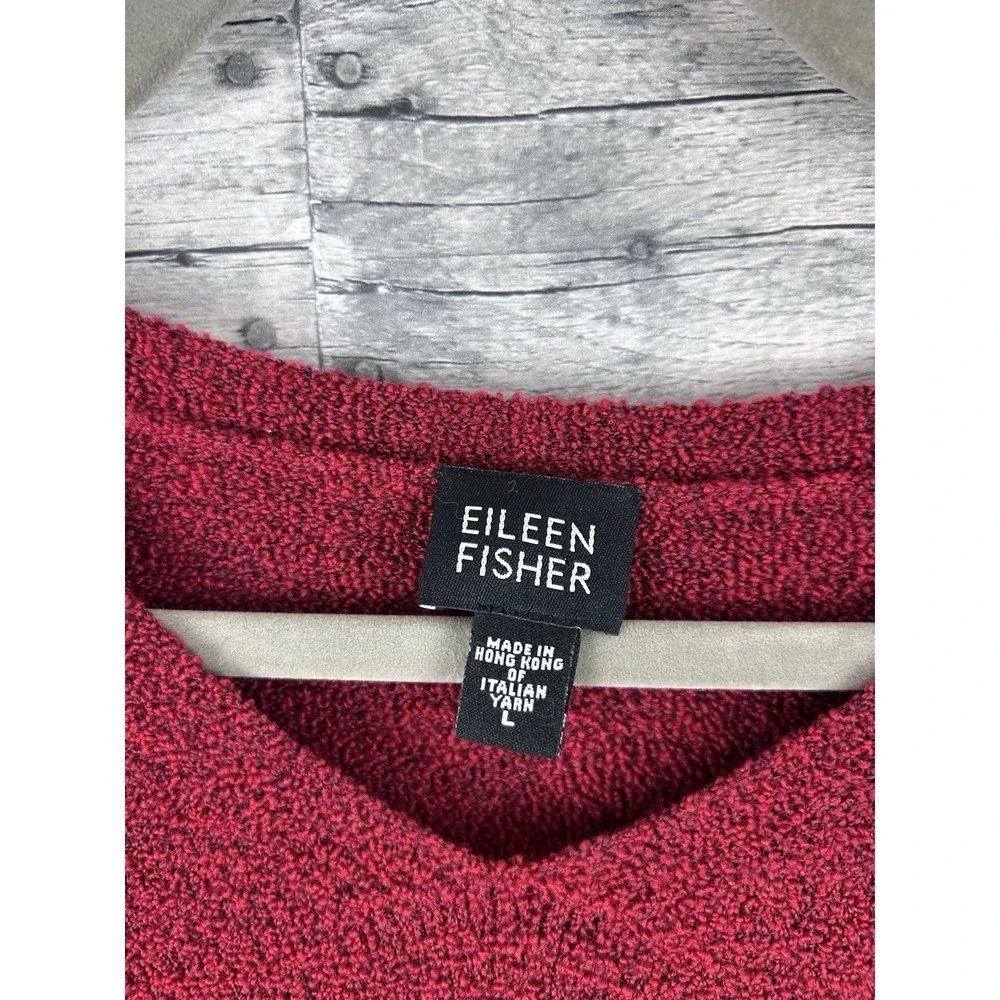 Eileen Fisher V Neck Wool Blend Sweater Size Large Red Classic Work Quiet Luxury