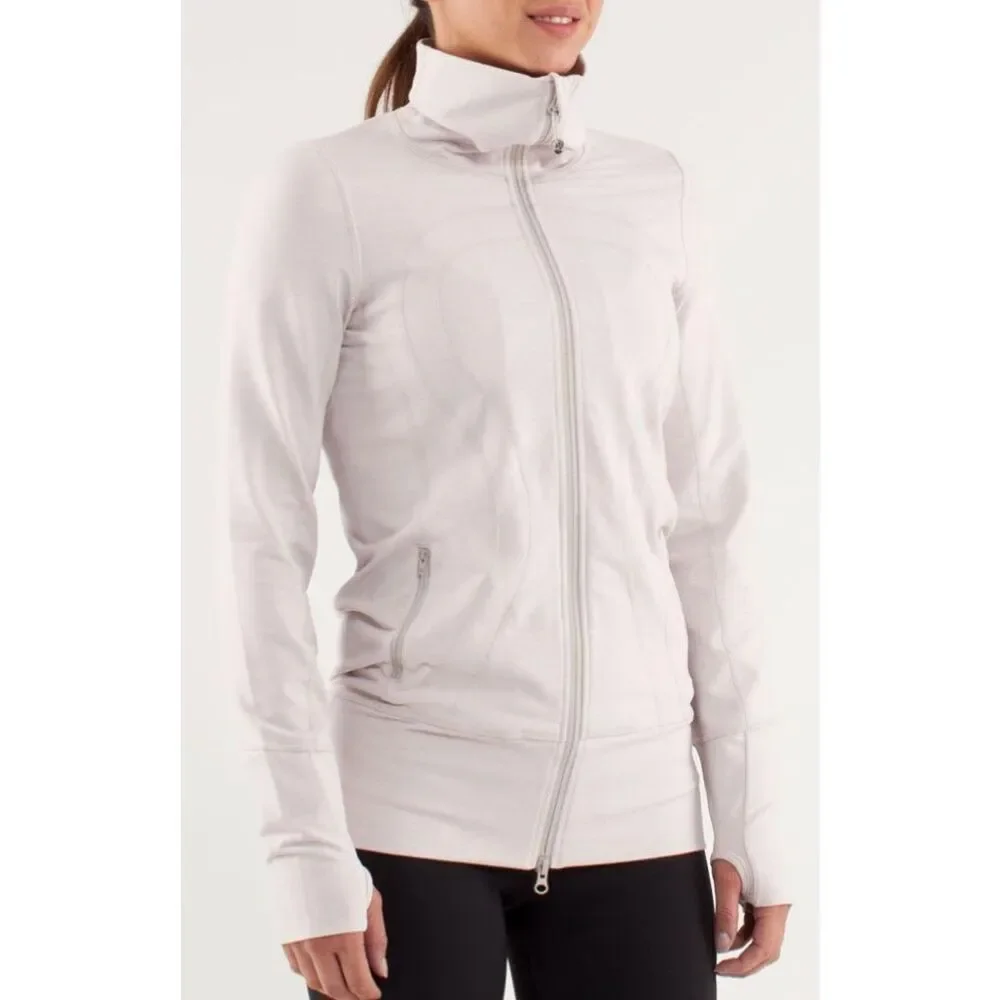 Lululemon In Stride Heathered Dune gray Sweatshirt TRACK JACKET sz 4