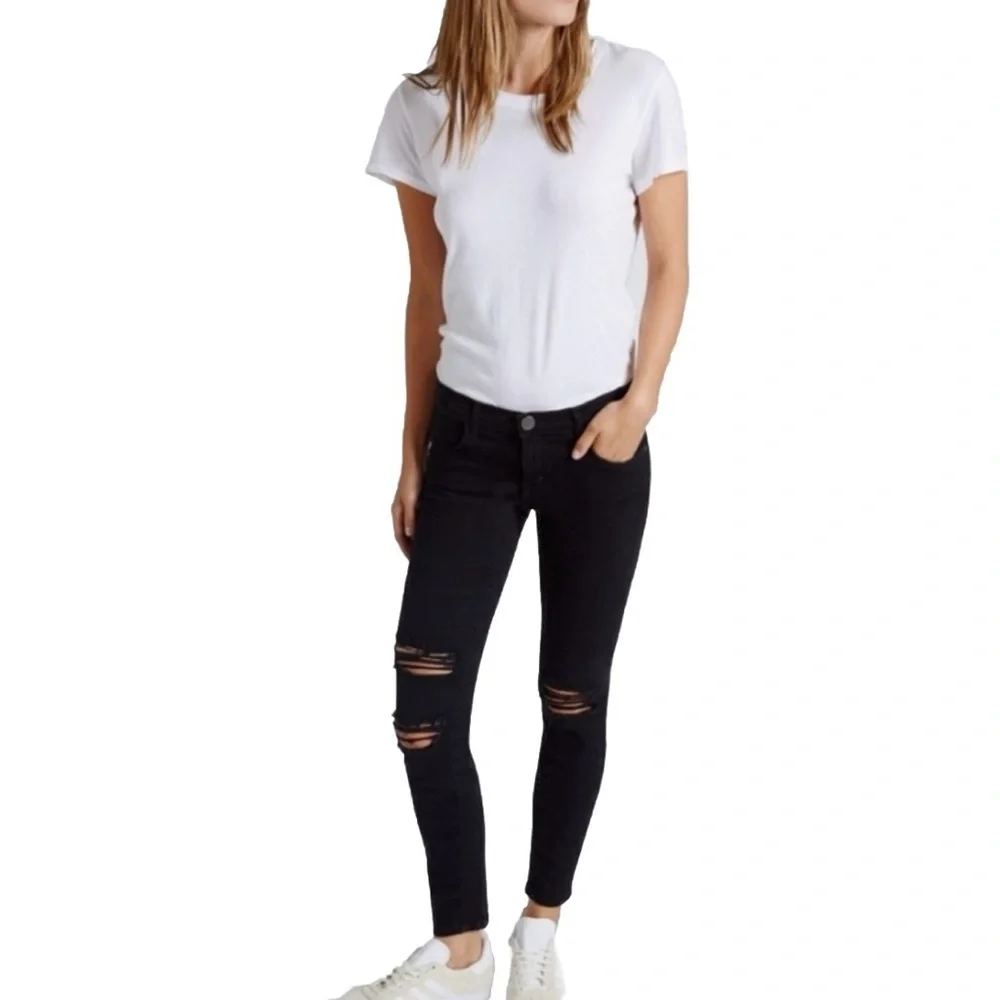 Current Elliott‎ The Skinny Distressed Black Jeans