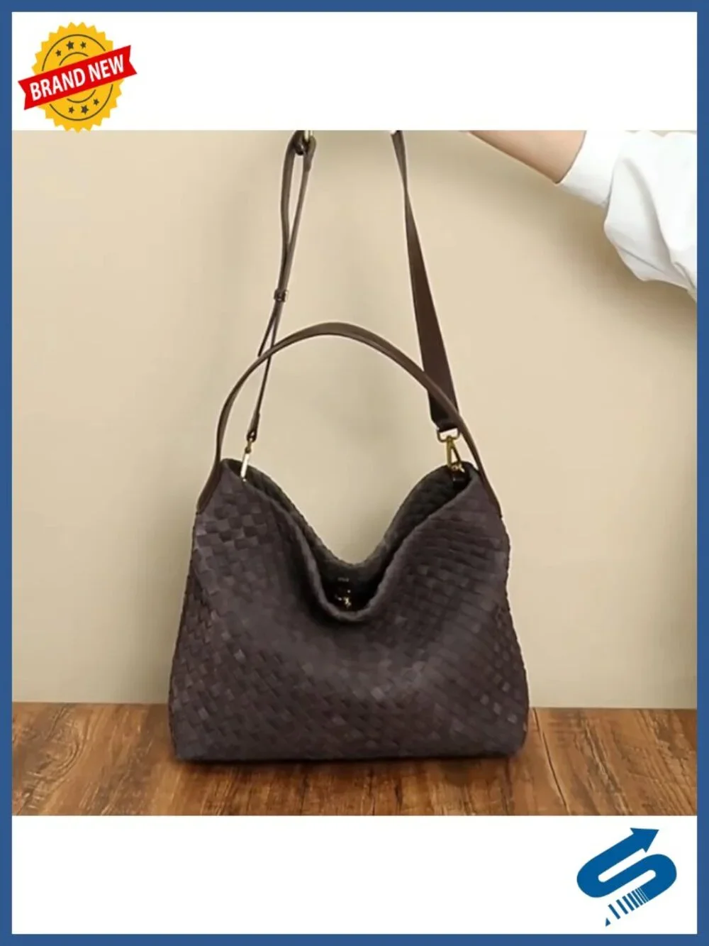 Suede Woven Hobo Shoulder Bag Tote Work Travel