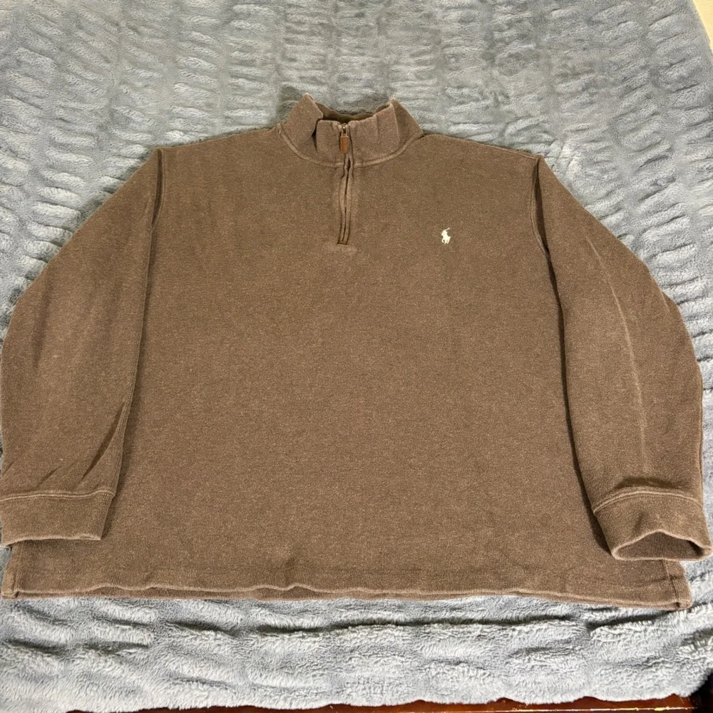 Polo Ralph Lauren Mens 2XLT Brown Cotton Quarter Zip Pullover Sweater Mock Neck