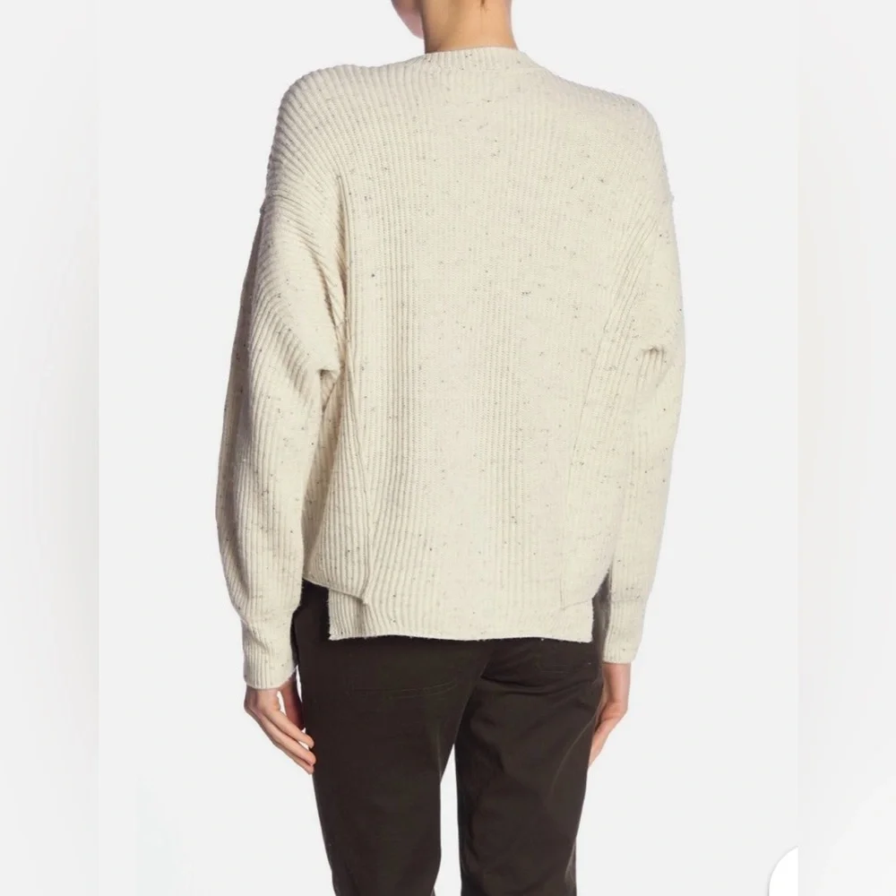Vince Flecked Wool Cashmere Blend Ribbed Panel Hem Sweater Cream Women's XS HTF