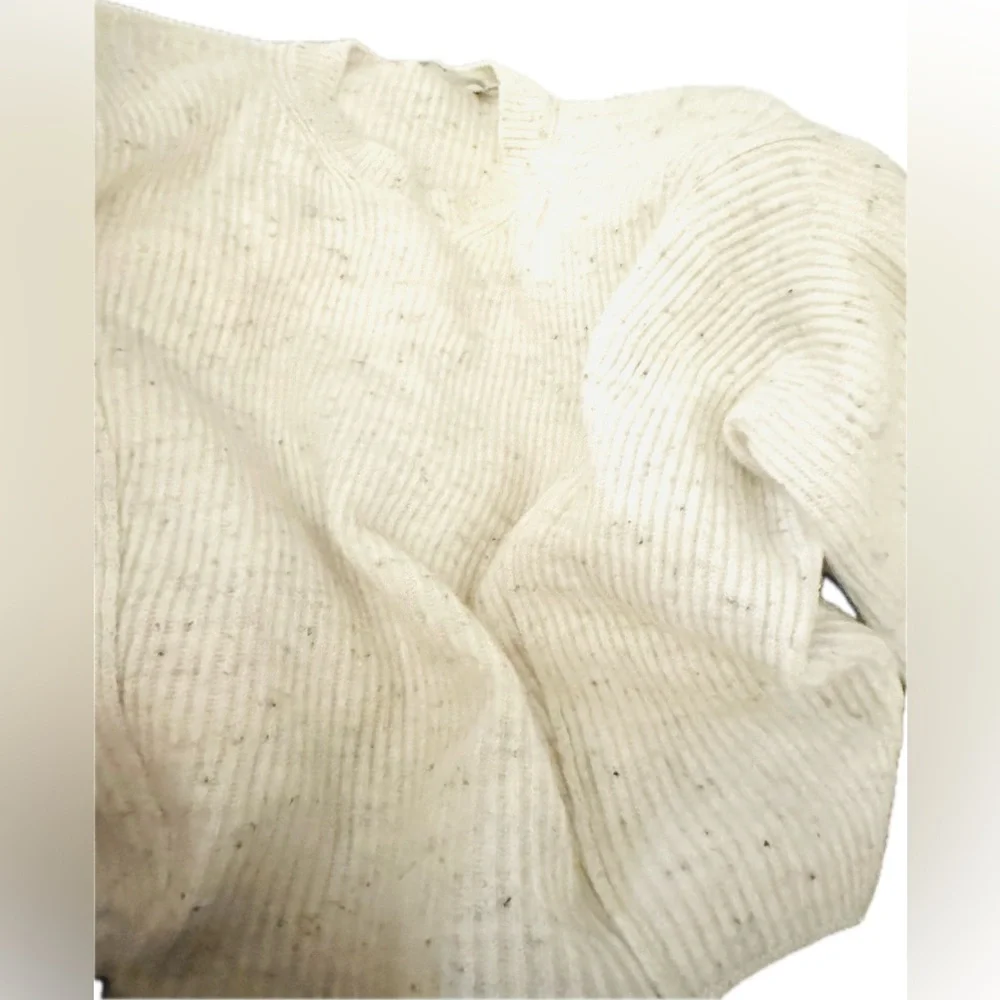 Vince Flecked Wool Cashmere Blend Ribbed Panel Hem Sweater Cream Women's XS HTF
