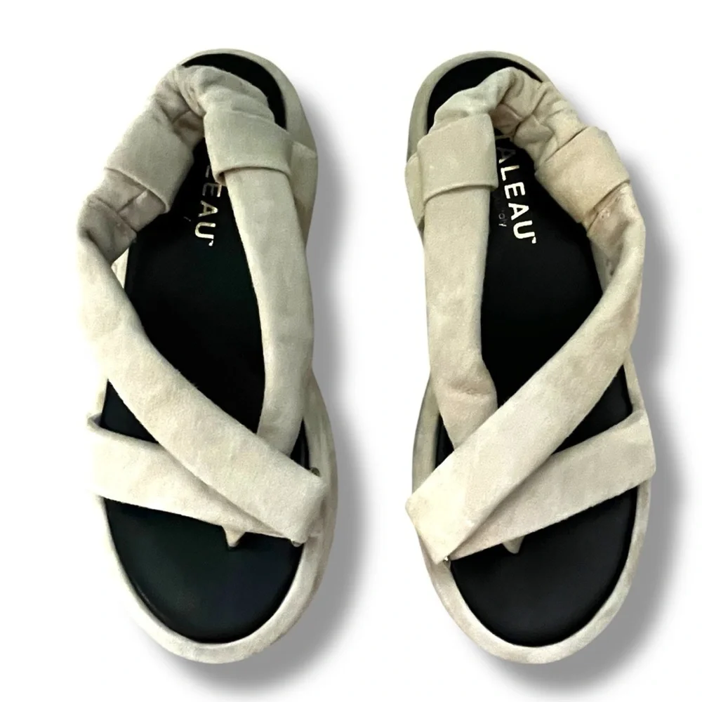 Italeau Zanita Sandals Suede Slingback Flatform Strappy Slip on Size EU38.5/US 8
