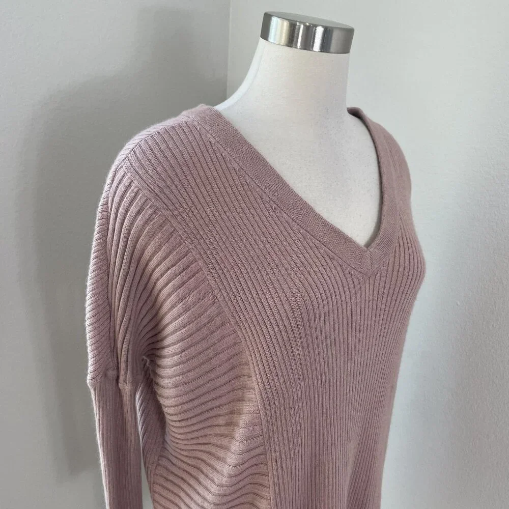 AllSaints Sweater Womens Small Pink Keld Olivo V Neck Asymmetrical‎ Hem Knit
