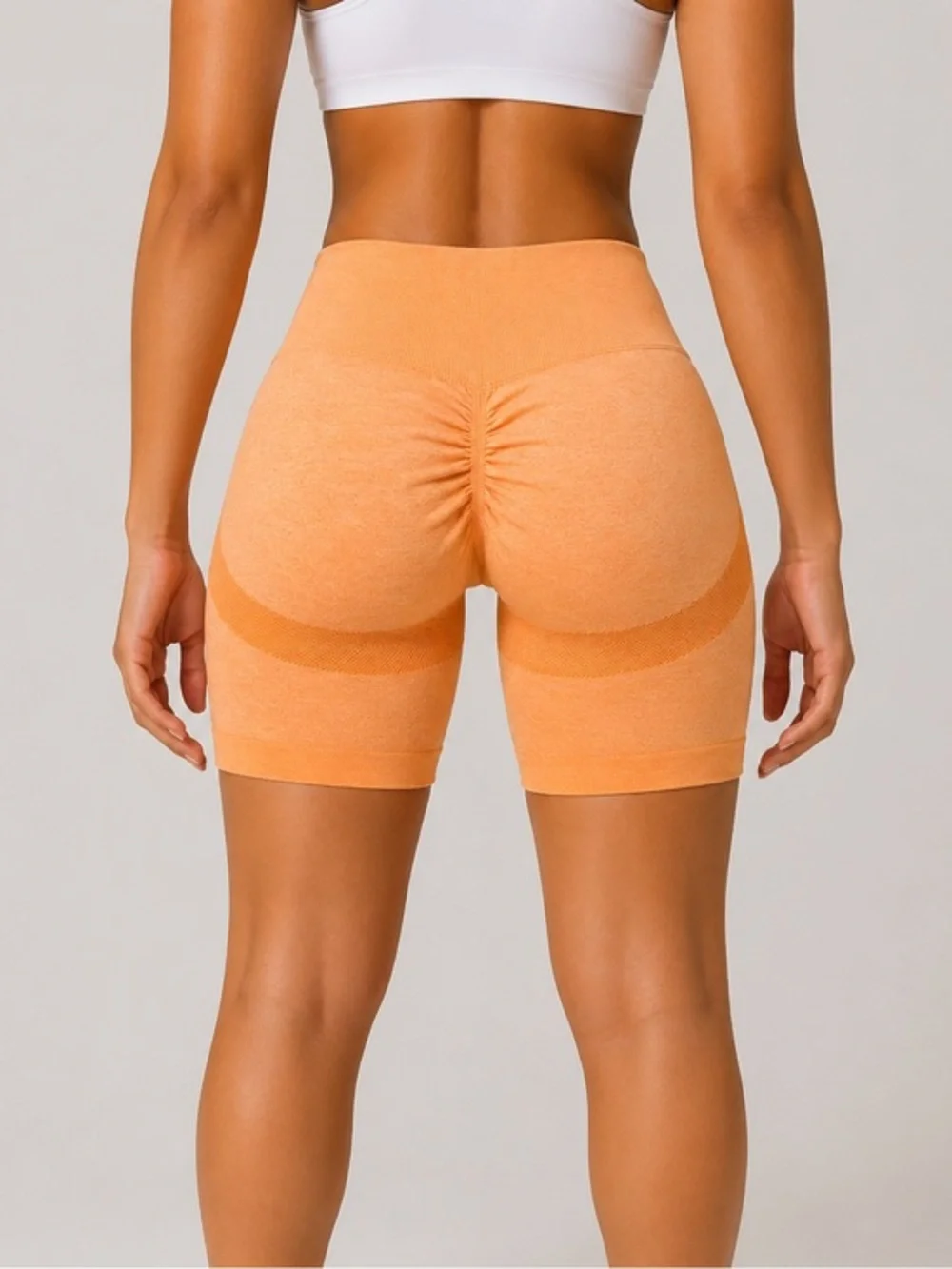Seamless High-Waist Scrunch Back Bike Shorts - Orange