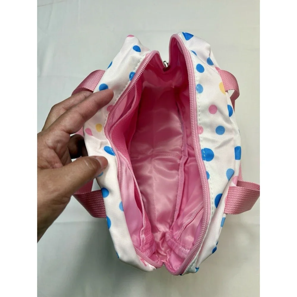 Polka Dot Makeup Bag White Pink Blue Yellow Zipper Handle 10in x 5in
