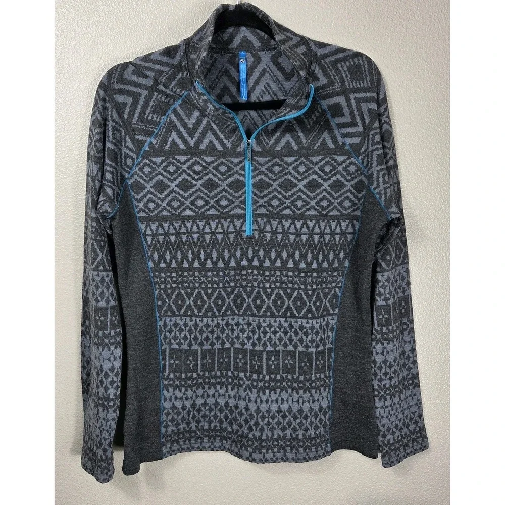 Kuhl Merino Wool Quarter Zip Pullover Women's Large Gray Nordic Sweater Top