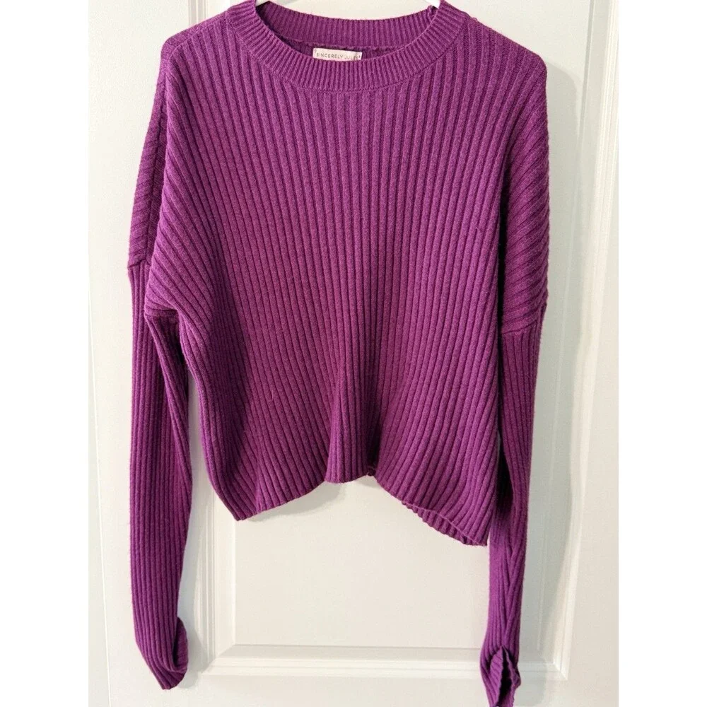 Sincerely Jules Women’s Ribbed Knit Sweater | Magenta | Medium